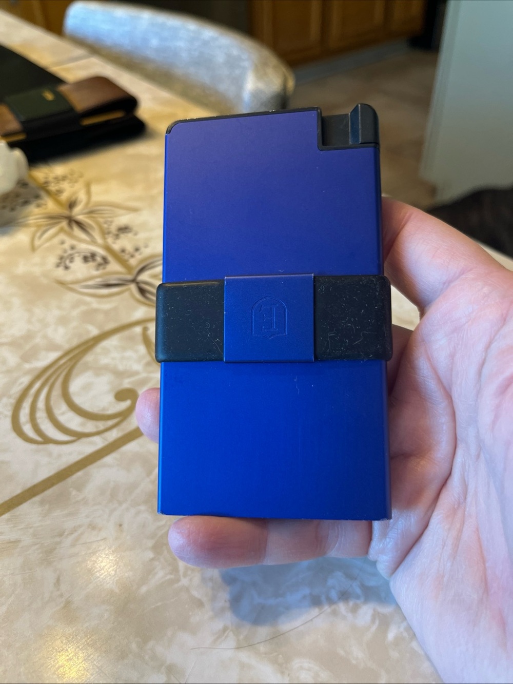 Sleek Blue Money Clip Card Holder with Black Strap